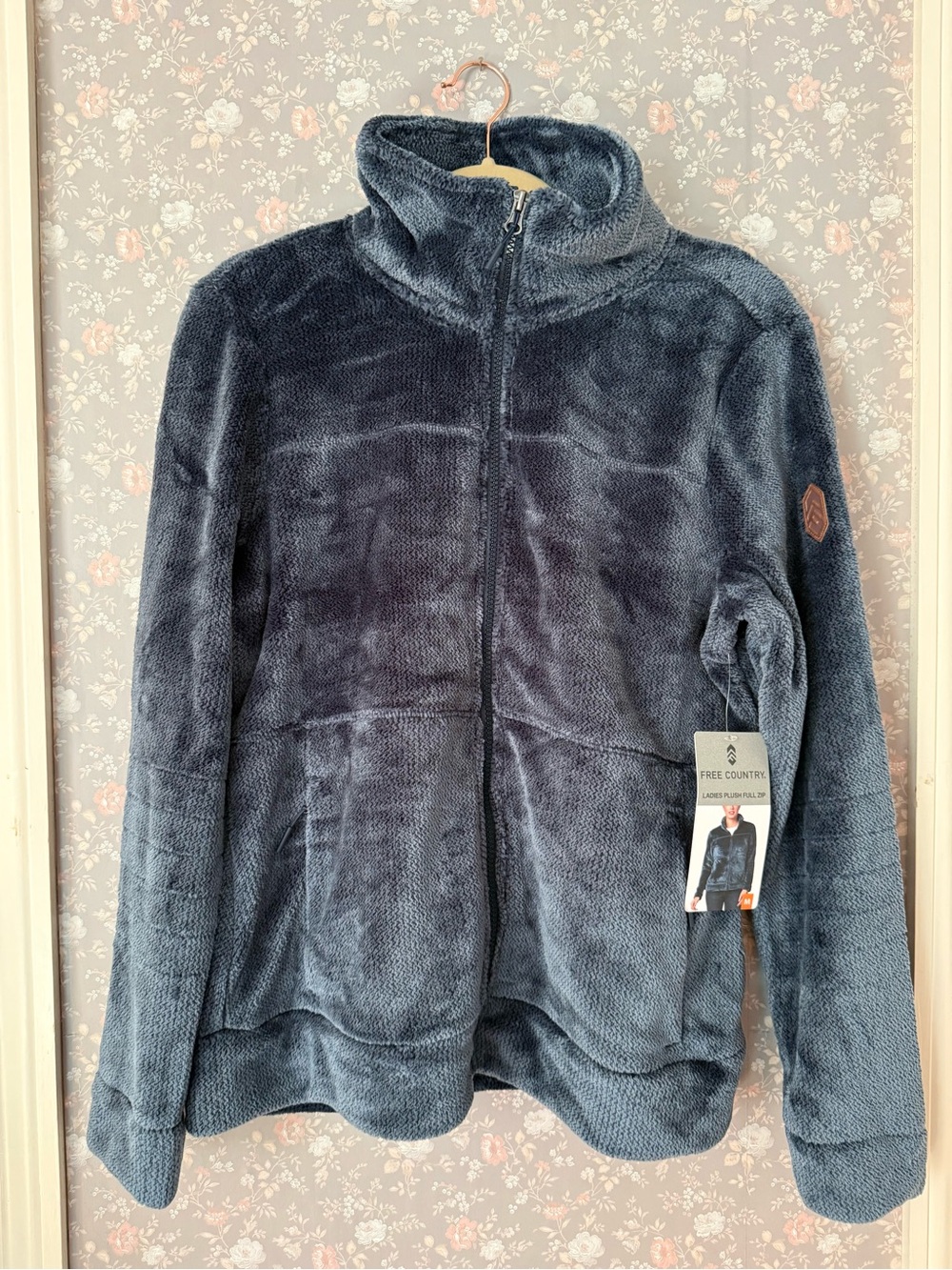 Free Country Plush Zip-Up Teddy Jacket in Charcoal Blue